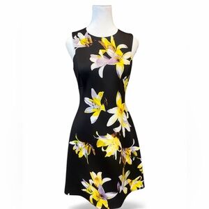 Karen Millen Black Floral Sleeveless Satin Dress NWT Women's Size 6